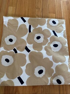 Marimekko Neutral Floral Throw Pillow Cover - Beige & Navy Pattern